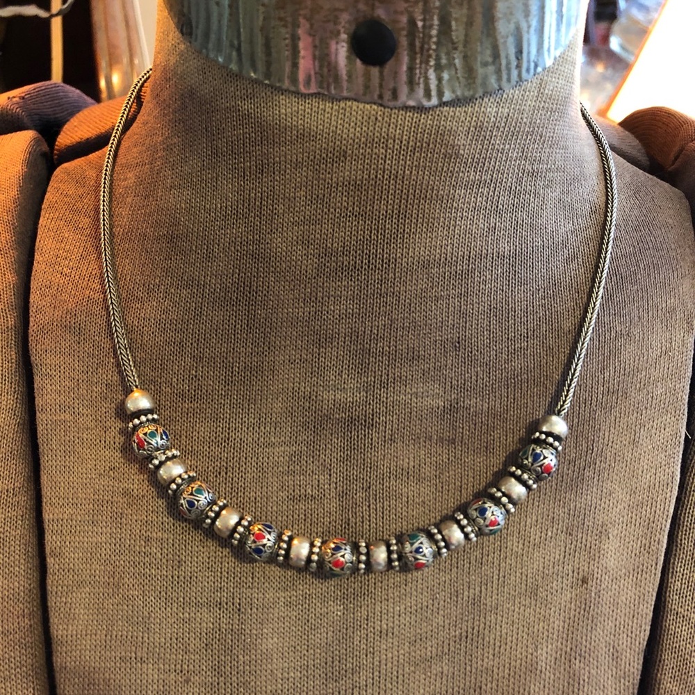 VTG HANDCRAFTED 925 STERLING ENAMEL BEAD NECKLACE
